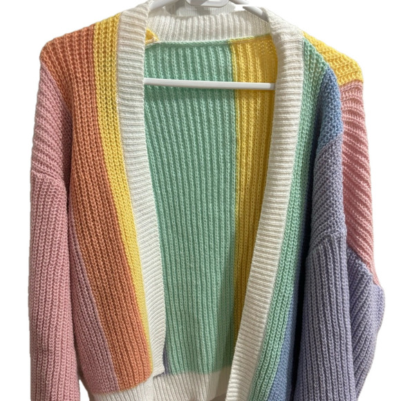 Womens S Long Sleeve Cardigan Colorblock Drop Shoulder Cardigan Sweater Outwear - Picture 10 of 11